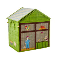Medium Green Farm Theme Raffia Toy Storage Basket Rice DK